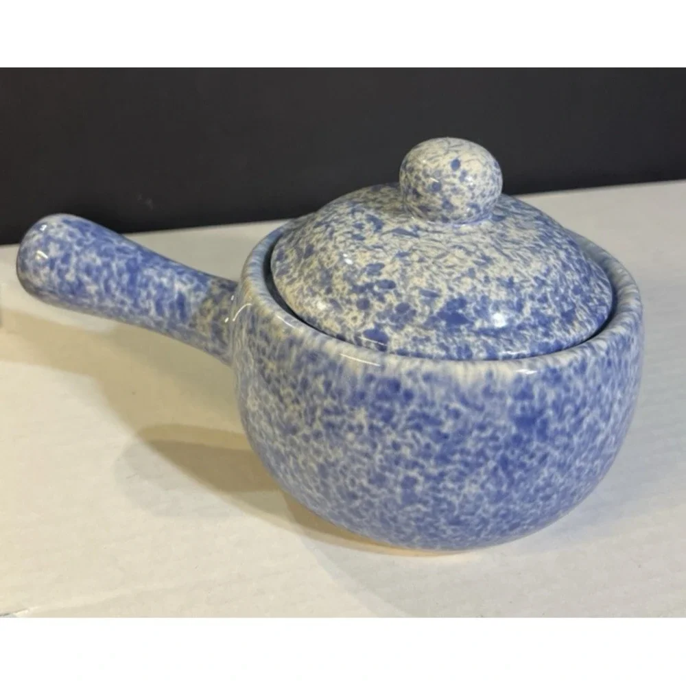 Vintage Blue Speckled Stoneware Soup Pot‎ With Lid & Handle 4.5T x 7.5L (2081)
